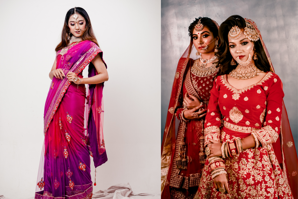 Bridal makeup Indian bride South indian bride Telugu bride Indian bride | Lehenga  saree design, Half saree designs, Indian wedding gowns